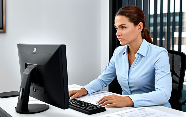 **

A fully clothed, professional female property manager in a modern office setting, reviewing documents on a computer screen. Modest attire, perfect anatomy, natural pose, safe for work, appropriate content, professional.

**