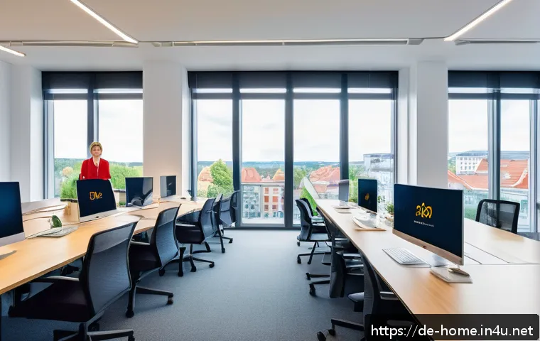 주택관리사와 관련된 감사 사례 - A modern German property management office scene showing a diverse team of professionals conducting ...