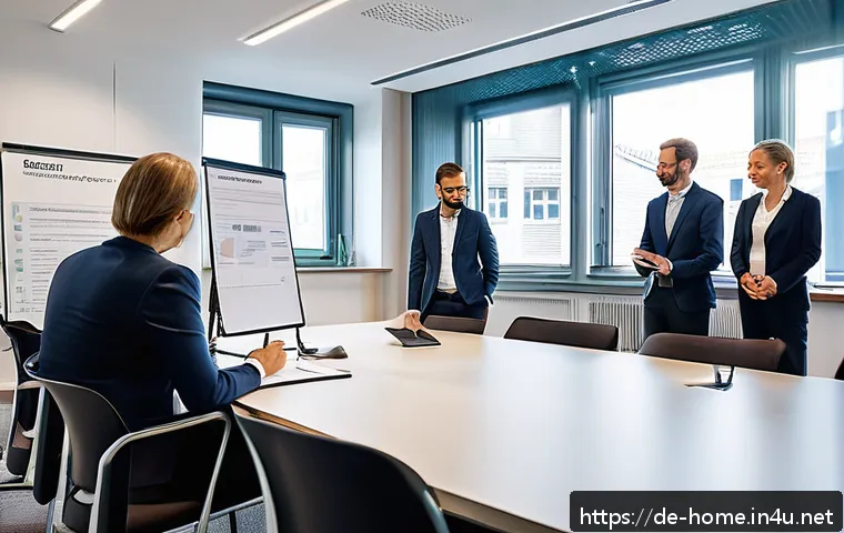 주택관리사 보수 교육 과정 - A professional German real estate property manager conducting a modern training seminar in a bright ...