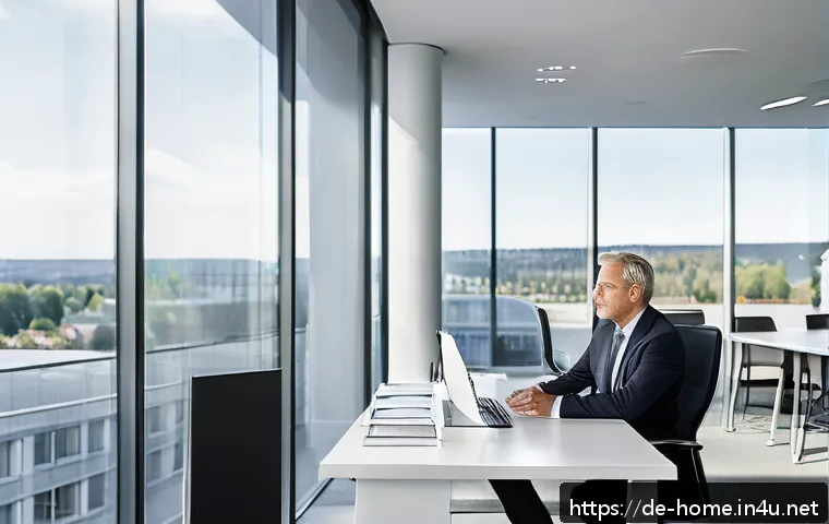 주택관리사와 관련된 법적 분쟁 사례 - A professional property manager in a modern German residential building office, sitting at a sleek d...